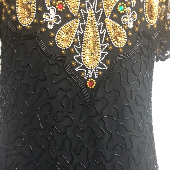 Vintage 80s Laurence Kazar Beaded Maxi Dress 8 - Picture 10 of 11